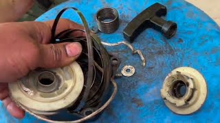 How To o Fix a Pull Starter Recoil Spring and Replace a Stuck or l Brush Cutter Starter Repairing [upl. by Sundstrom]