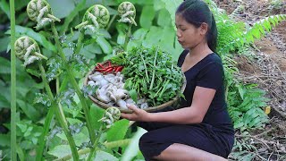 Survival cooking in forest Cooking octopus spicy Chili with Natural vegetable for Eating delicious [upl. by Acquah]