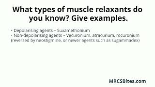 MRCS Part B What types of muscle relaxants do you know Give examples [upl. by Fennessy]