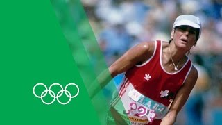 An Unforgettable Marathon Finish  Gabriela AndersenSchiess  Olympic Rewind [upl. by Rebmyt]