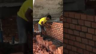 Install Good Brick Wall tiles structure asmr vlog shorts [upl. by Skilken]