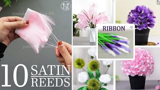 DIY Satin Ribbon reeds flowers  10 best reeds flowers  ribbon crafts  Ribbon decoration ideas [upl. by Nierman]