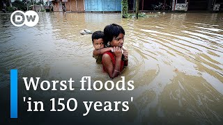 Unprecedented flooding in India Bangladesh leaves millions homeless  DW News [upl. by Christoforo318]