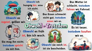 Learn German 150 Trotzdem vs Obwohl Sentences for Beginners  A2B1 📖🔑 [upl. by Kered]