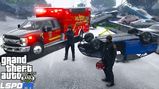 GTA 5 Paramedic Mod Ice Storm Causes Deadly 100 Car Pile UP Crash [upl. by Snilloc833]