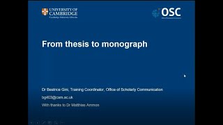 From thesis to monograph [upl. by Maurizio]