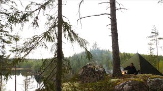 Solo Bushcraft  Stone Kingdom Hike  Fully Enclosed Tarp Setup with Floor in the Rain  Foraging [upl. by Yluj372]