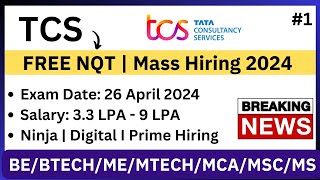 TCS FREE NQT 2024  Mass Hiring 2024  BEBTECHMEMTECHMCAMSC  Ninja Digital Prime  Part1 [upl. by Jola791]