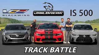 2022 Dodge Charger Jailbreak vs CT5V Blackwing vs Lexus IS 500  With CHRIS HARRIS  DRAG RACE [upl. by Calan241]