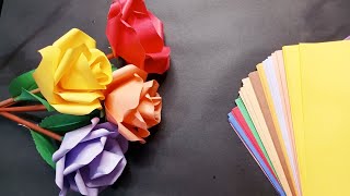 DIYRoseHow to make a beautiful paper Rose flowerEasy paper Rose flower craftPaper flower [upl. by Hooge826]