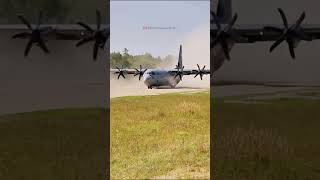 C130J Super Hercules aircraft extreme landing on dirt runway [upl. by Elimay]