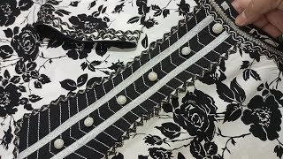 Most Trendy Neck Designing with lace and Fabric Patti  New Look Pakistani Neck Design [upl. by Adnohsed819]