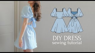 DIY PuffSleeved Dress with an Open Back  NEW PDF Sewing Pattern [upl. by Breanne]