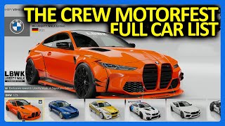 The Crew Motorfest  FULL CAR LIST  DLC CARS [upl. by Allemrac]