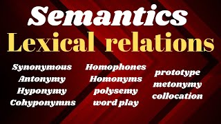 LEXICAL RELATION IN SEMANTICS SynonymyAntonymy HyponymyPrototypeHomophones etclearnwithme15 [upl. by Idnahk]