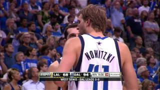 Lamar Odom checks Dirk Nowitzki Lakers vs Dallas 582011 [upl. by Gilles]