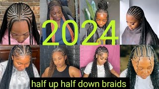 New and latest half up half down braided hairstyles 2024knotless half up half downbraids 2024 [upl. by Bovill]