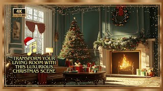 Elegant Christmas Living Room TV Frame  Cozy Fireplace Christmas Tree and Relaxing Music [upl. by Ellwood]