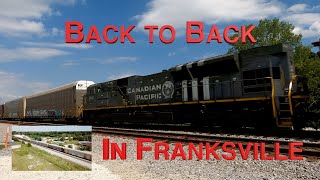 Two Trains BacktoBack in Franksville Wisconsin [upl. by Erund280]