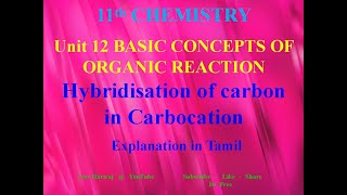 Hybridisation of carbon in Carbocation in Tamil  Unit  12  11th Chemistry [upl. by Airehs125]