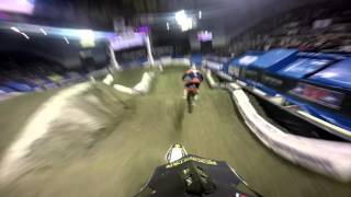 GoPro HD Gared Steinke VS Travis Sewell Head to Head Race 2016 AMSOIL Arenacross Colorado springs [upl. by Inalaehon]