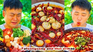 mukbang  Braised Pork  Beef hotpot  Spicy Eggs  prickly pear  fatsongsong and thinermao [upl. by Genia]