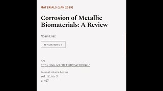 Corrosion of Metallic Biomaterials A Review  RTCLTV [upl. by Morey]