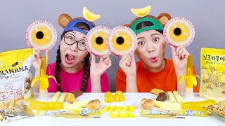 Comida de plátano amarillo Mukbang DONA [upl. by Leirraj]