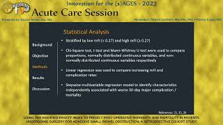 USING THE MODIFIED FRAILTY INDEX TO PREDICT POSTOPERATIVE MORBIDITY AND MORTALITY IN PATIENTS U [upl. by Madaih]