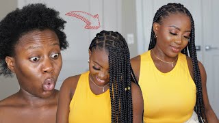 Wow Easiest DIY Knotless Box Braids on short 4c hair No Tension  Beginner Friendly Tutorial [upl. by Flaherty]