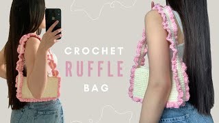 Mini crochet shoulder bag tutorial  crochet ruffle bag how to crochet a coquette bag for beginners [upl. by Aiem]