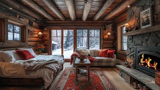 Drift to Sleep in a Warm Cabin Fireplace Crackles Howling Winds amp Snowstorm Serenity Outside [upl. by Natika]