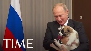 Heres The Awkward Moment When Vladimir Putin Got A Puppy As A Gift  TIME [upl. by Mcevoy]