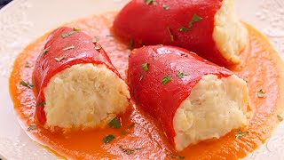 Pimientos rellenos de Bacalao en Salsa de piquillos Fácil y Delicioso ¡Te encantarán [upl. by Rafael446]