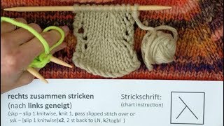 kleineKumpels Strickschrift quotrechts zusammen stricken mit Linksneigungquot  skp und ssk [upl. by Saibot]