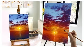 How to paint a Sunset over the ocean for beginnersmedium  Acrylic painting tutorial ocean sunset [upl. by Aluor]