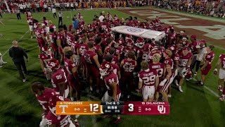 Entire Oklahoma team gathers near Kendel Dolby as hes carted off the field  ESPN College Football [upl. by Willms]