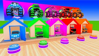 Choose The Right Door With Tires Fire truck Police Car Bus ESCAPE ROOM CHALLENGE Car Cage Game [upl. by Gable]