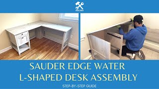 Sauder Edge Water LShaped Desk Assembly Model 426500 431582 LShaped Home Office Desk Drawers [upl. by Tannie]