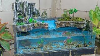 Decoration ideas Aquarium Waterfall Diorama  Aquarium Waterfall Diorama Fish tank [upl. by Azeret]