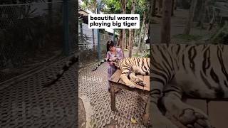 Beautiful women playing big tiger 🐅 tiger animals animalshorts [upl. by Eittol]