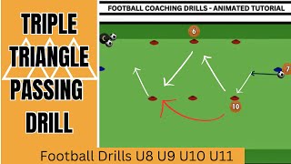 Football Passing Drill Triple Triangle  FootballSoccer Drills U8 U9 U10 U11 control movement [upl. by Atiuqihs130]