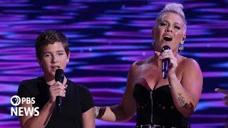 WATCH PNK and her daughter perform What about Us at 2024 Democratic National Convention [upl. by Ordnassela]