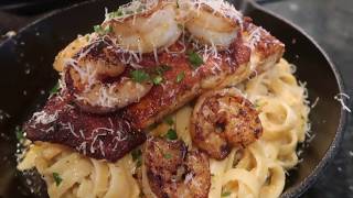 CAJUN SCAMPI PASTA WITH SALMON ANS SHRIMP  20 minute meal [upl. by Atterahs]