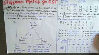 Two Dimensional CST Element Problem Stiffness matrix for CST in Finite Element Analysis FEM [upl. by Gershom]