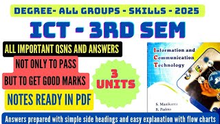 ICT imp qsns with answers notes pdf available ict exam 3rdsem skill course explained in telugu [upl. by Katti740]