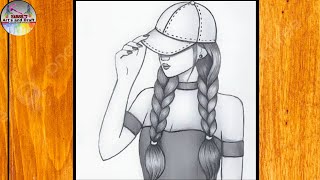 A Beautiful Traditional Cap Girl Drawing Very easy drawing pencil sketch for beginnerGirl drawing [upl. by Hillard]