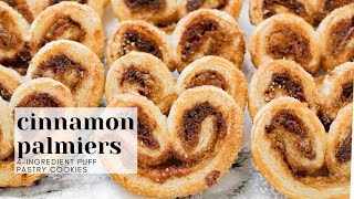 Cinnamon Palmiers  Easy 4Ingredient Puff Pastry Cookies [upl. by Annaitat]