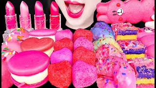 ASMR EDIBLE LIPSTICK PINK MOUSSE CAKE 먹는 립스틱 핑크 먹방 MUKBANG EATING [upl. by Karilynn825]