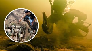 Took over 100 bottles out of my local river found a shopping cart too 🤯 underwater [upl. by Barb]